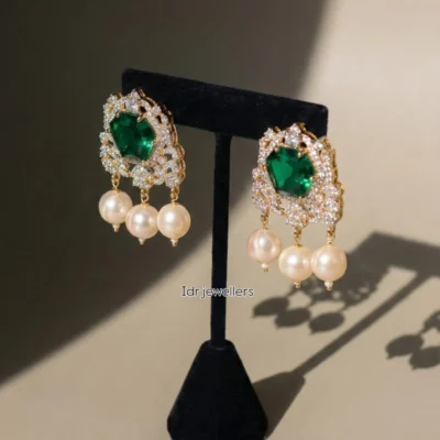 💚 Emerald Pearl Statement Earrings